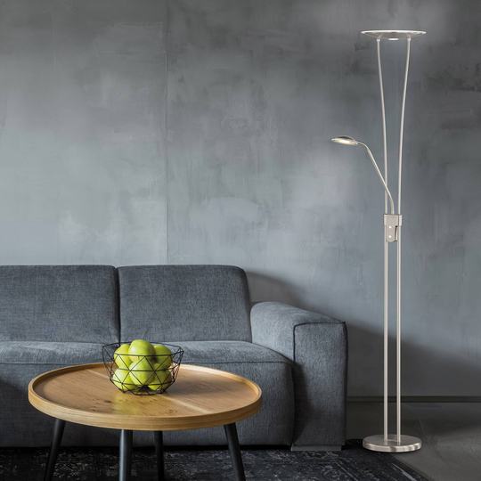 LED-golvlampa Vico med läslampa, matt nickel