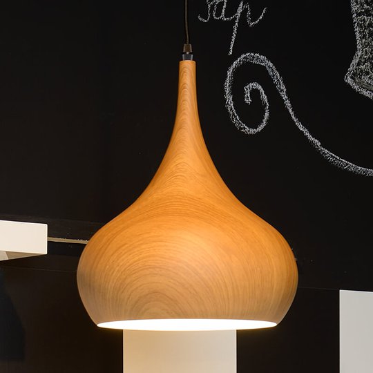 Pendellampa Woody, Ø 30 cm, mörk träoptik