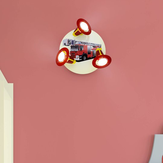 Vägglampa Brandbil, röd-gul, 3 lampor