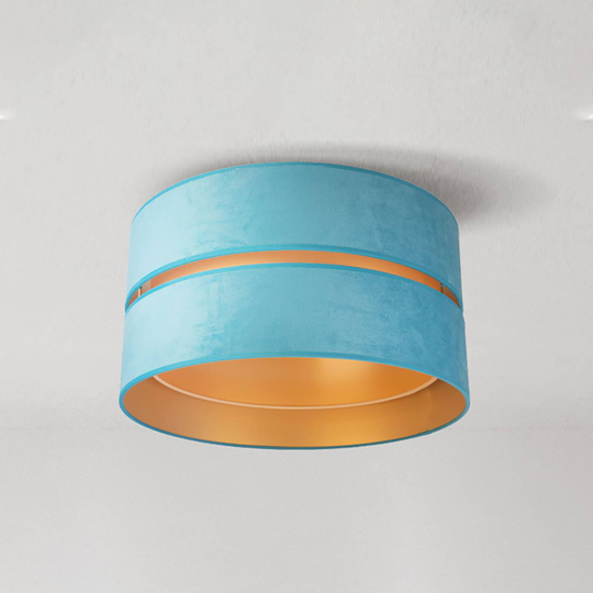 Taklampa Duo av textil, turkos/guld, Ø40cm