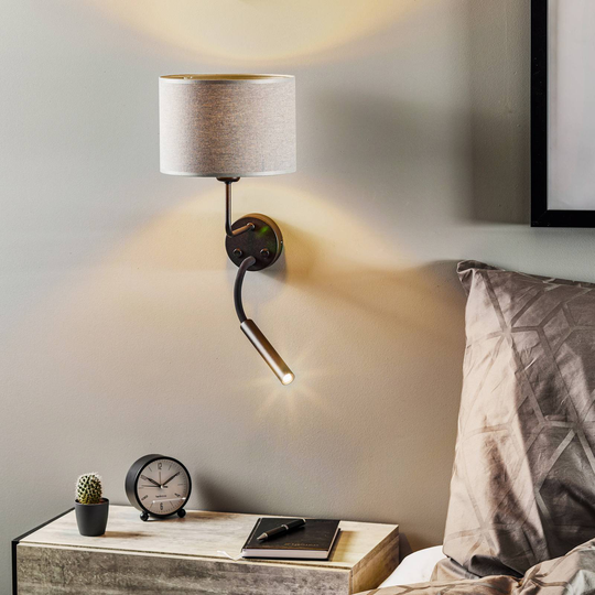 Vägglampa Hotel Plus med läslampa, grå