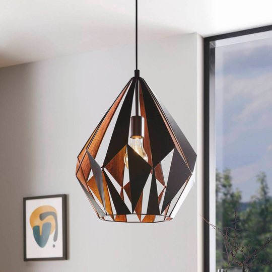 Hänglampa Carlton, svart/koppar, Ø 38,5 cm