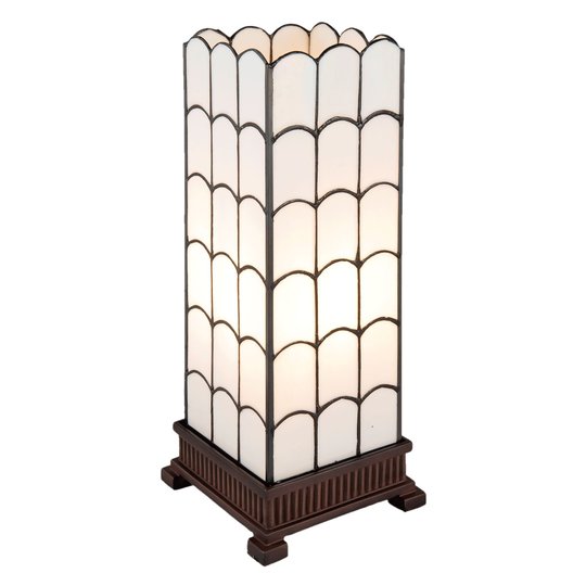 Bordslampa 5930 i vitt, Tiffany-design, 45 cm