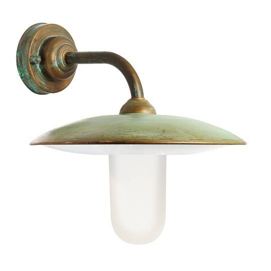 Utomhusvägglampa Casale, mässing antik glas opal