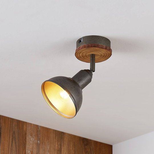 Lindby Nesrin takspotlight med träpanel, 1 lampa