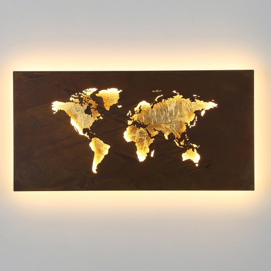 LED-vägglampa Linda, kartdesign guld