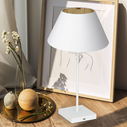 Bordslampa Table vit, skärm konisk vit-guld