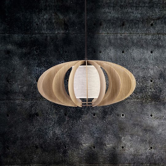 Hänglampa Modern A med trälameller, Ø 60 cm