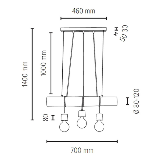 Envolight Terra hänglampa, träbalk mörk, 3 lampor