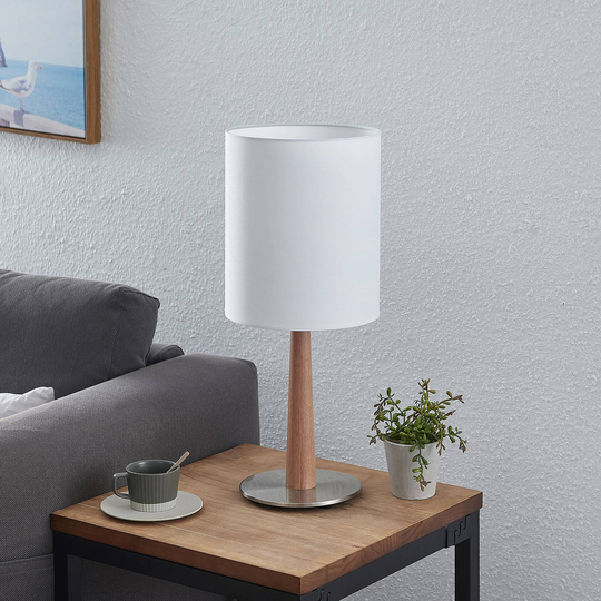 Lucande Heily bordslampa, cylinder, 30 cm, vit