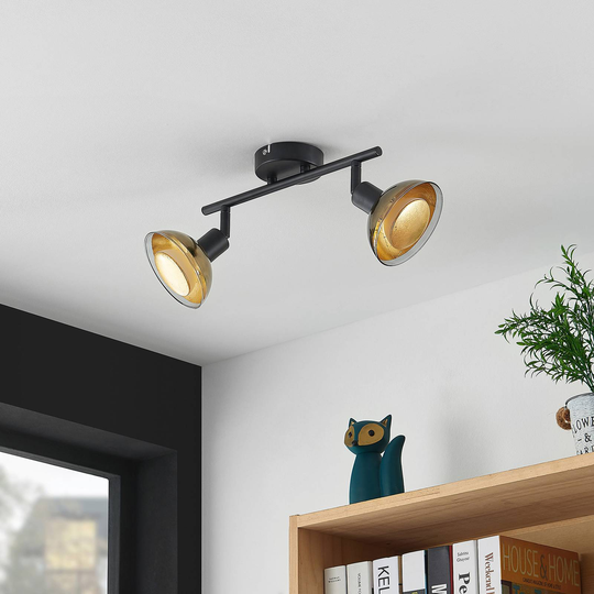 Lindby Erin LED-takspotlight svart/guld 2 lampor