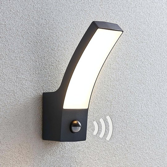 LED-utomhusvägglampa Ilvita, antracit, med sensor