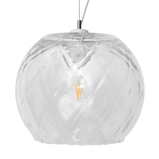 Hänglampa Agnies vit, glasskärm transparent