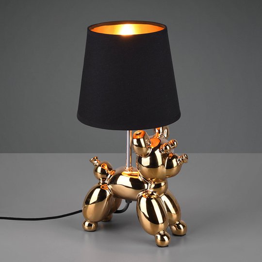 Bordslampa Bello med hundfigur, svart/guld