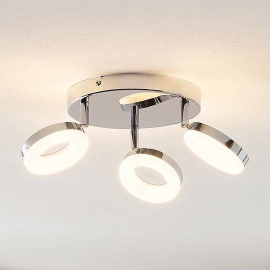 ELC Tioklia LED-taklampa, krom, 3 lampor