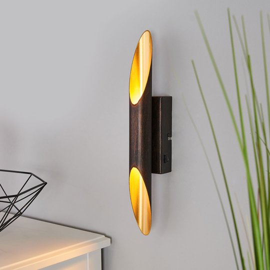 Rostfärgad LED-vägglampa Bolero, guldfärgad insida