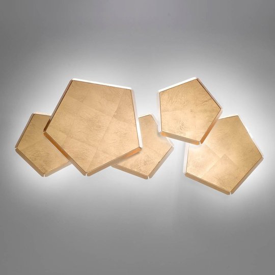 LED-vägglampa Pleiadi med bladguld, 5 lampor