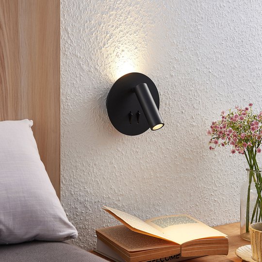 Lucande Magya LED-vägglampa svart 2 lampor rund