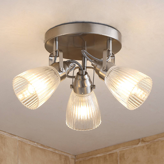 Rund LED-badrumstaklampa Kara med räfflat glas