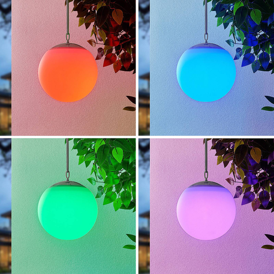 Lindby Dieka LED-solcellshänglampa, kula, RGBW