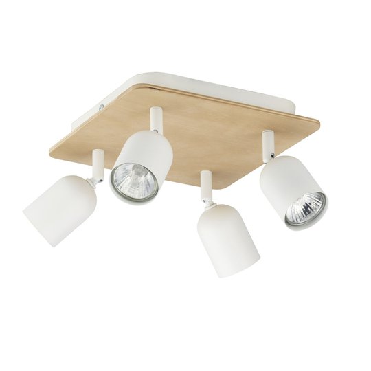Takspot Top Wood, 4 lampor, trä/vit