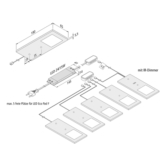 LED-bänklampa Eco-Pad F 5-pack 3 000 K aluminium