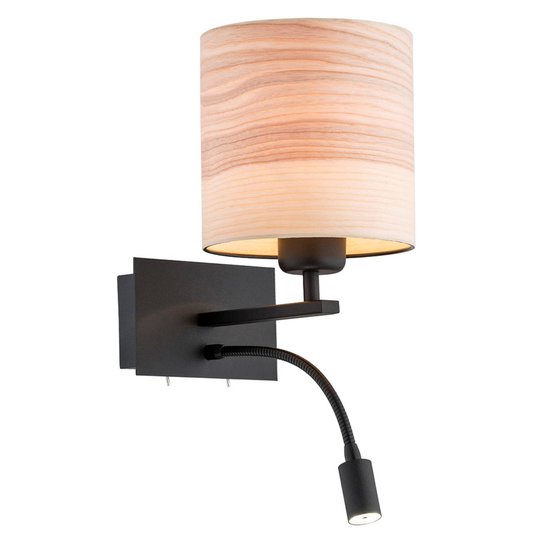 Vägglampa Harris med läslampa svart/ljust trä