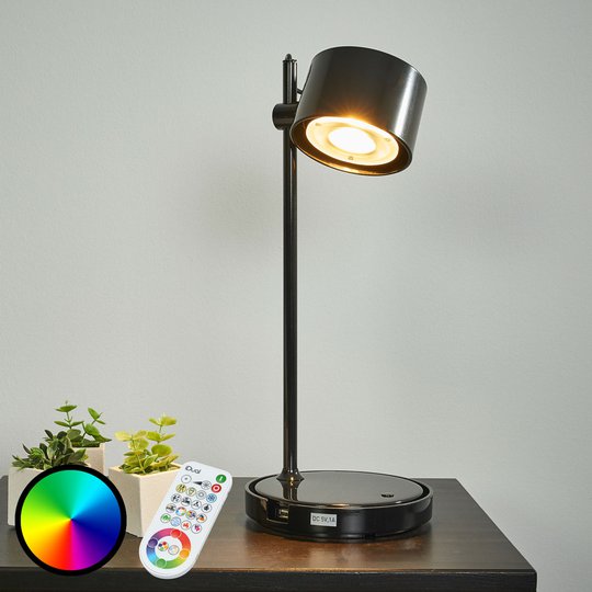 Svart LED-iDual-bordslampa Jasmine fjärrkontroll