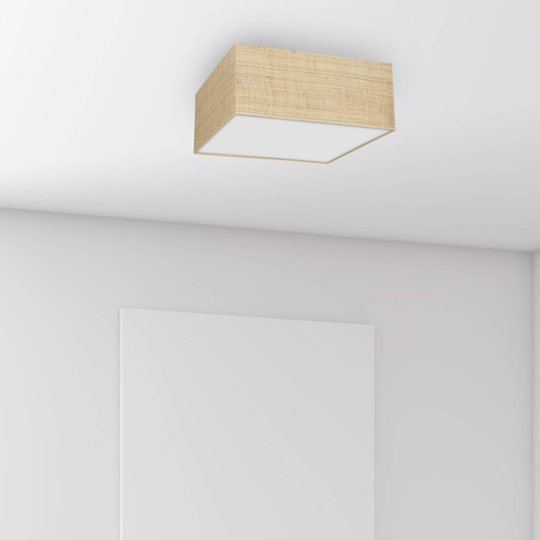 Taklampa Leano beige kvadratisk av rotting