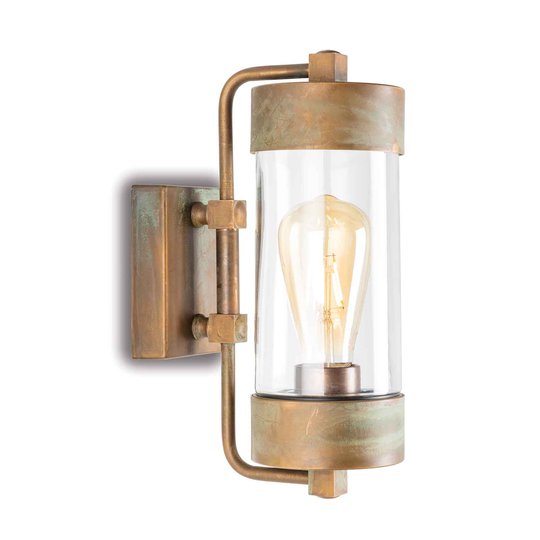 Utomhusvägglampa Silindar 3389, mässing antik/klar