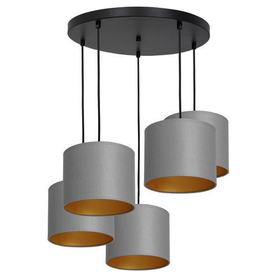 Pendellampa Soho cylindrisk rund 5 lampor grå/guld