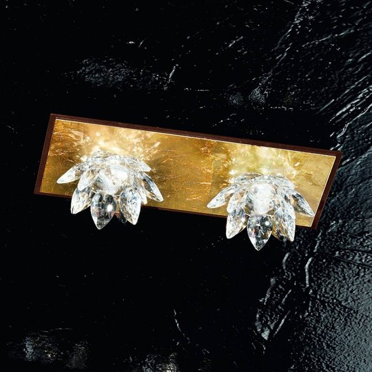 Fiore-taklampa bladguld och kristall, 2 lampor