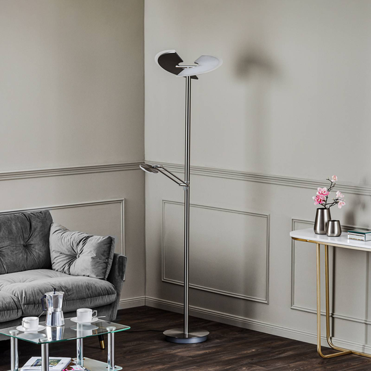 Lucande Kohen LED-golvlampa nickel med läsarm