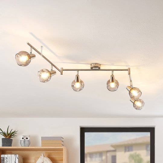 Lindby Almina taklampa, rökglas, 6 lampor