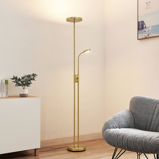 Lindby Seppa LED-golvlampa, rund, mässing