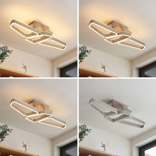 Lucande Quinn LED-taklampa nickel 3 lampor