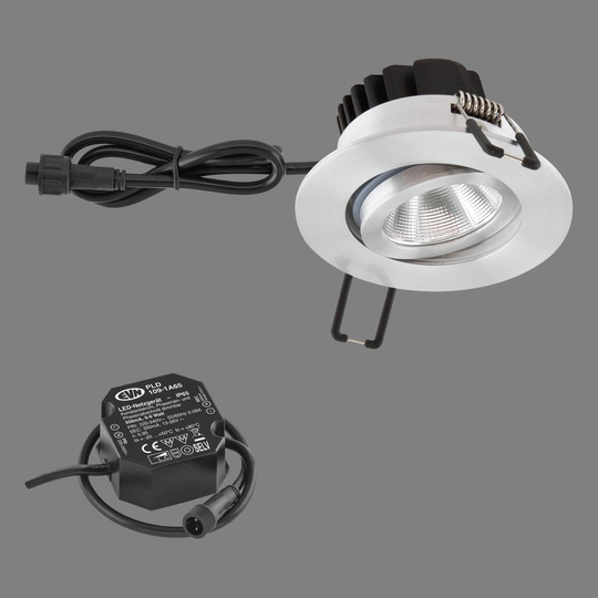EVN PC65-inbyggnadslampa, rund, 3 000 K aluminium