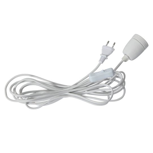 E27-uttag glas med kabel, vit