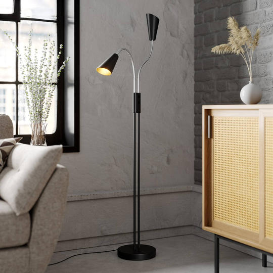 Lucande Medira golvlampa,2 lampor, svart