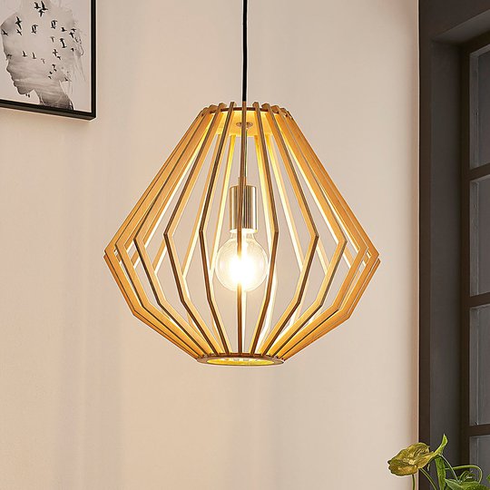 Pendellampa Sigge med skärm av trälameller