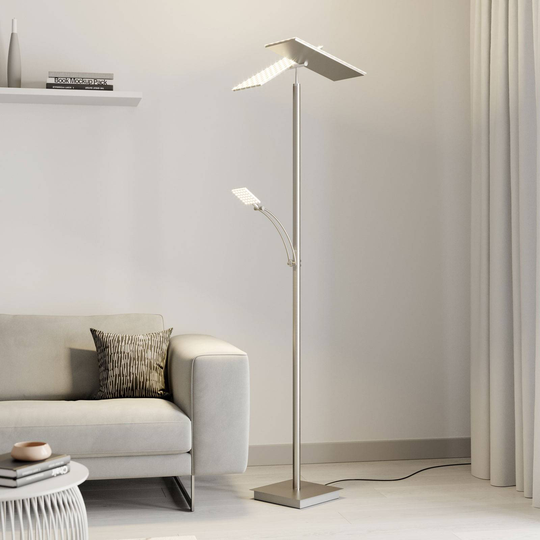 Lucande LED-uplight-golvlampa Parthena, nickel
