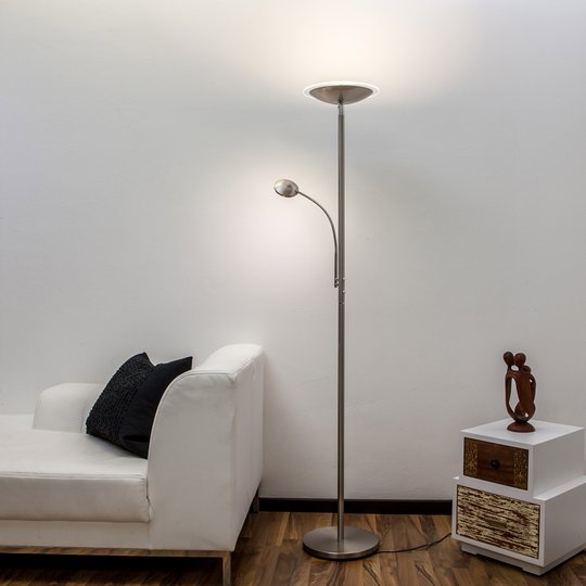 Malea LED-uplight-golvlampa med läsarm, nickel