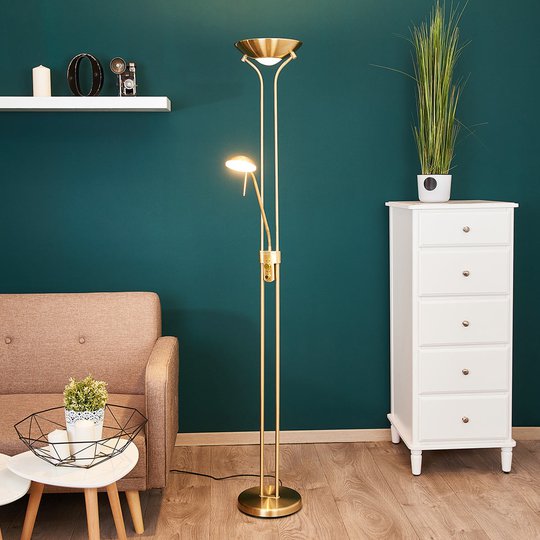 Josefin – LED-golvlampa med läslampa, mässing
