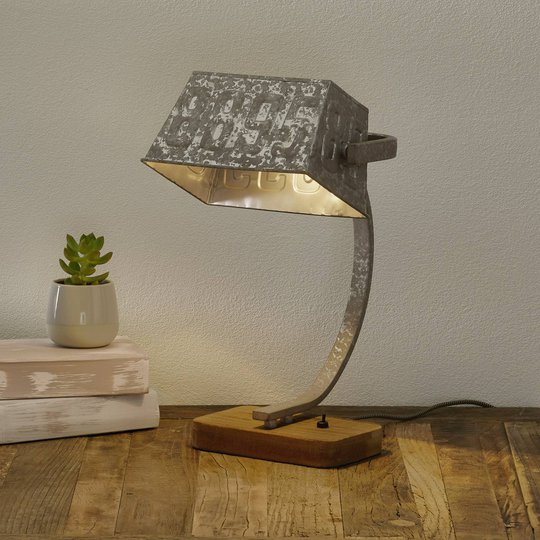 Bordslampa Scava med träsockel, zinkfärg
