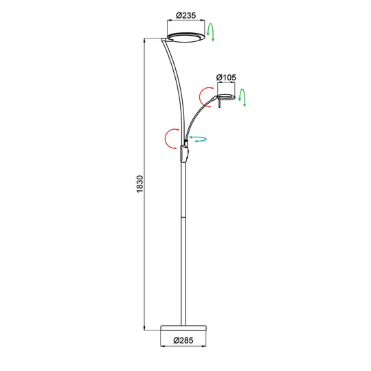 Aluminor Kitel 89 LED-golvlampa med LED-läslampa