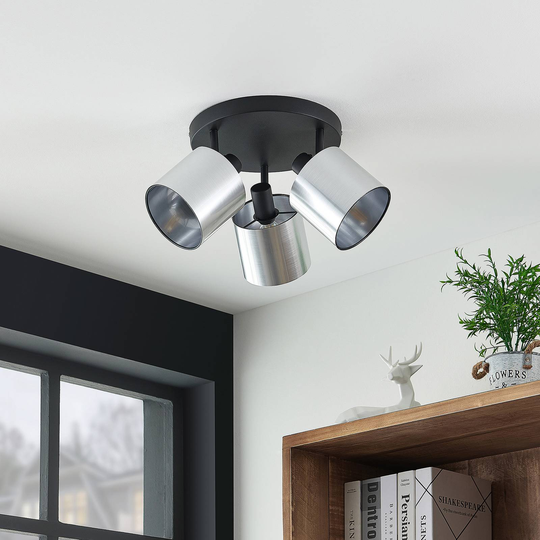 Lindby Joudy taklampa, 3 lampor borstat aluminium