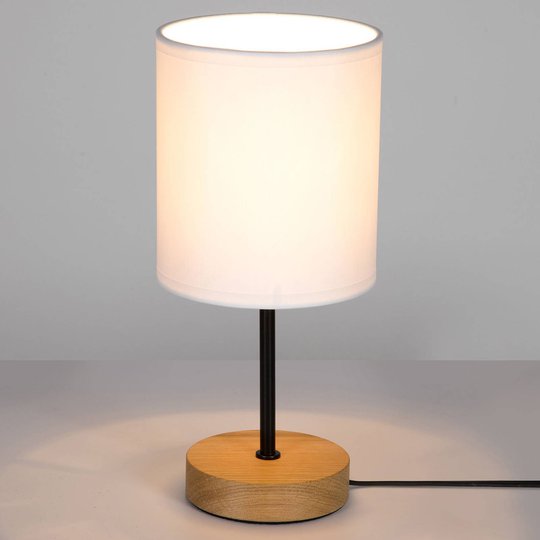Bordslampa Corralee, trä och vit tygskärm