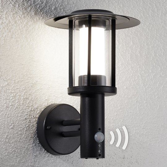 LED-utomhusvägglampa Gregory, mörkgrå med sensor
