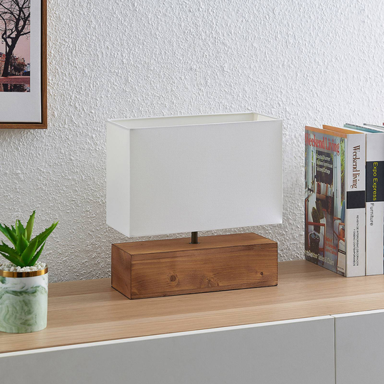 Lindby Arbin bordslampa med träfot, rektangulär