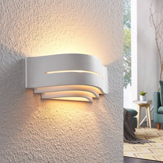 Gips-vägglampa Amran, vit, 3-stegs, med ränder